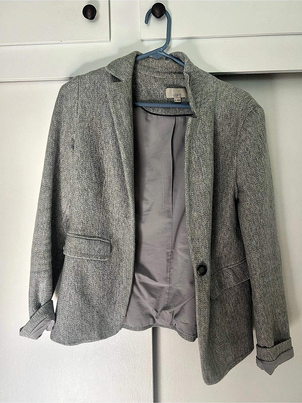 LOFT Grey Herringbone Elbow Patch Blazer - size 2